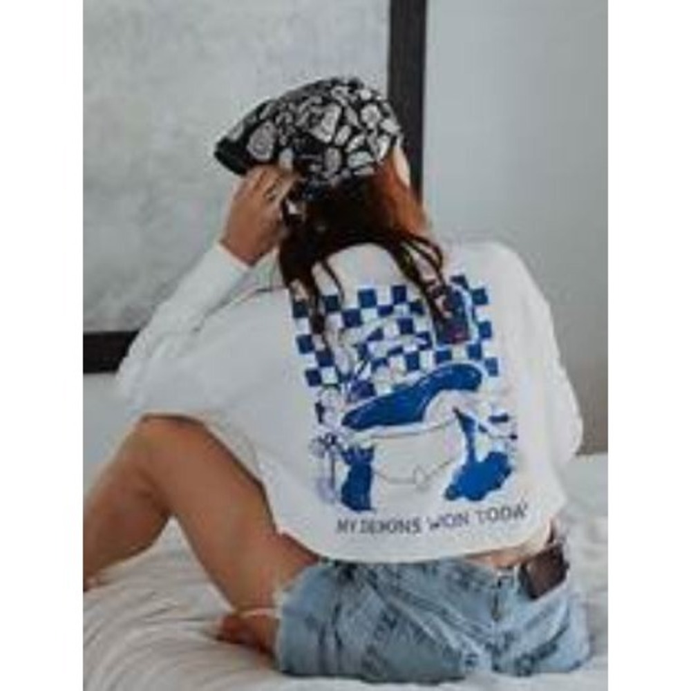 Octopied Mind Sweatshirt Women's M MY DEMONS WON TODAY Crop Top Devil Goth Rare